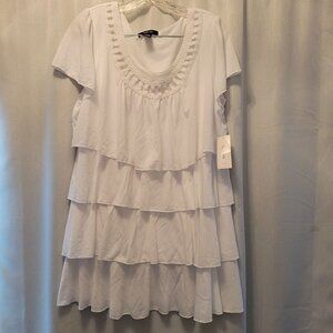Style & Co Womens White Tiered Ruffle Top Crochet Neckline XL Bright White NWT